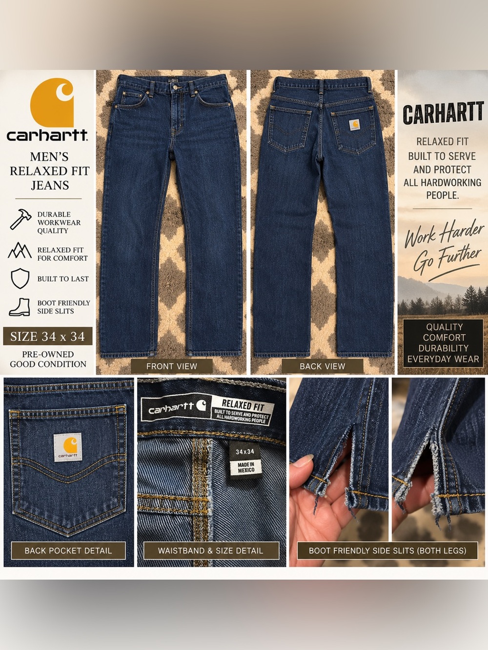 Carhartt Men's Relaxed Fit Indigo Blue Jeans